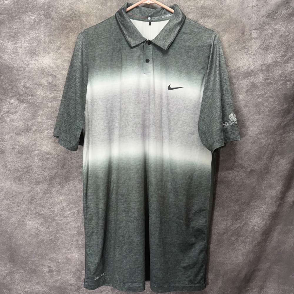 Nike Tiger Woods Velocity Glow Stripe Golf Polo Shirt Mens L Gradient Gray Ombre